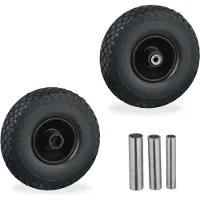 Relaxdays Sackkarrenrad 2er Set, 3.00-4, Vollgummi, Komplettrad Stahlfelge, 3 Adapter, Ersatzrad Schubkarre, schwarz