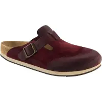 Birkenstock Boston Veloursleder tomato finish Damen Herren Clogs Pantolette, Farbe:bordeaux, Größe:36, Weite:Schmal
