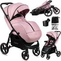 Momi MIYA EVA – Ultrakompakter Kompaktbuggy mit Einhand-Faltung, XL-EVA-Rädern, verstellbar, inkl. Zubehör & Sonnenverdeck – Rosa
