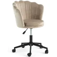 Idea New Garden Srl 360° drehbarer Stuhl aus Samt mit Muschel-Rückenlehne, höhenverstellbar, Metallgestell und Rollen für Büro, Arbeitszimmer, Schlafzimmer – Polly/Beige