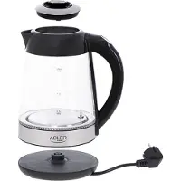 Adler AD 1285, 1,7 l, 2200 W, Schwarz, Stahl, Transparent, Glas, Stahl, Regelbare Temperatur, Wasserstandsanzeige