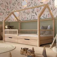 Crazy Pine Hausbett mit Schubladen 190x90 cm – Montessori Kinderbett aus massivem Kiefernholz – Sicheres Kinderbett - Leichter Aufbau - Crazy Polly