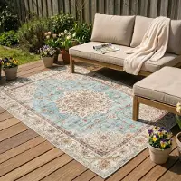 FRAAI Vintage Gartenteppich - Santo Medaillon Hellblau 160x230 cm