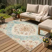 FRAAI Vintage Gartenteppich - Santo Mandala Hellblau 80x150 cm