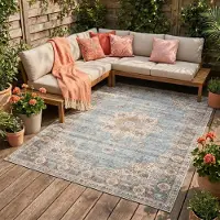 FRAAI In- & Outdoor Teppich Vintage - Kairo Medaillon Hellblau Creme 120x170 cm