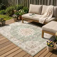 FRAAI Vintage Gartenteppich - Santo Medaillon Olivgrün 160x230 cm