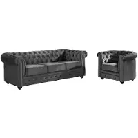 Vente-unique Couchgarnitur 3+1 - Samt - Anthrazit - CHESTERFIELD