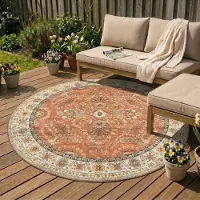 FRAAI Vintage Gartenteppich Rund - Santo Flora Terrakotta Ø 160 cm