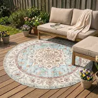 FRAAI Vintage Gartenteppich Rund - Santo Medaillon Hellblau Ø 100 cm
