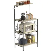 HOMCOM Küchenregal, Mikrowellenständer, Ablage mit Drahtgittereinsatz, 8 Haken, Kaffeebar-Station für Gewürze, Töpfe und Pfannen, 60 x 42 x 134,5 cm, Eiche