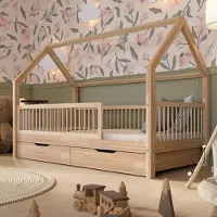 Crazy Pine Hausbett mit Schubladen 160x80 cm – Montessori Kinderbett aus stabilem massivem Kiefernholz – Kinderbett mit Stauraum – Crazy Folly