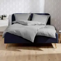 Lorena Uni Mako-Satin Bettwäsche Classic Zierstich 155x220 cm + 80x80 cm | silber - grau