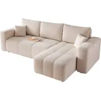GrekPol ECKSOFA Beige Velours mit Bettkasten und Schlaffunktion