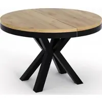 WFL GROUP Runder Ausziehbarer Esstisch im Loft-Stil - Industrieller Tisch mit Schwarzen Metallbeinen - Platzsparender Tisch für Wohnzimmer - Craft Eiche - 120 bis 200 cm