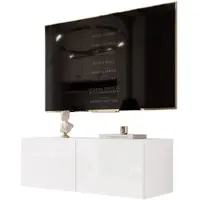 Idohome TV-Lowboard Angel 100 cm Weiß Hochglanz – Fernsehschrank, Wohnzimmer, TV-Schrank, Medienmöbel, Hängeschrank mit LED-Beleuchtung, Push-to-Open