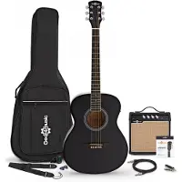 Gear4Music Student Linkshänder-Elektroakustikgitarre mit 15-Watt-Verstärker und Zubehörset Schwarz