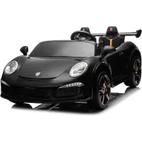 Es-toys Kinderfahrzeug - Elektro Auto "Porsche 911 RUF" - Lizenziert - 24V Akku, 4 Motoren, 2,4Ghz Fernsteuerung, MP3+Ledersitz+EVA-Schwarz