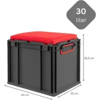 Proregal Sparset 4x Eurobox Nextgen Seat Box Rot HxBxT 36,5x30x40cm 30 Liter Griffe Geschlossen Schwarz