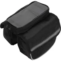 Gistuch Fahrradrahmentasche, 600D-Nylongewebe, empfindliche TPU-Folie, reflektierende Bänder, Dual-Reißverschluss, stoßfeste Handytasche, Schwarz