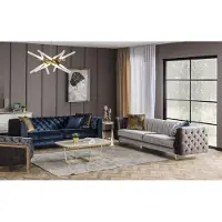 AEA Elegantes 2-tlg. Wohnzimmer Set aus Textil in Blau und Grau