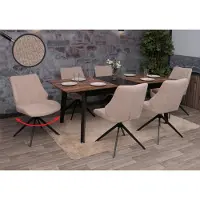 Mendler 6er-Set Esszimmerstuhl MCW-O48, Küchenstuhl, drehbar Auto-Return, Stoff/Textil Chenille (320g/m²) beige