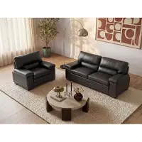 Vente-unique Couchgarnitur Leder 3+1 - Büffelleder - Schwarz - MIMAS