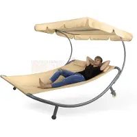 Dema Palma Doppelliege Beige, Gartenliege mit verstellbarem Sonnendach, 205x185x180 cm