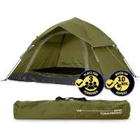 DS Produkte WHERE TOMORROW Lumaland Camping Zelt | Leichtes Pop Up Wurfzelt | 2-4 Personen Kuppelzelt | Trekking & Festival Igluzelt | Wasserdicht 210x190x110cm | Grün **