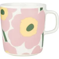 Marimekko - Oiva Unikko Becher mit Henkel, 400 ml, weiß / pink / hellgelb