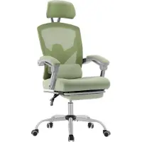 Sweiko Bürodrehstuhl mit Lendenwirbelstütze und gepolsterten Armlehnen, ausziehbare Fußstütze, ergonomisch, grün