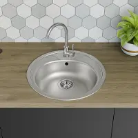 Faizee Home [Edelstahlspüle Ø 51 cm +Armatur] Hochwertig beidseitig Montierbar Küchenspüle Rund Einbauedelstahlspüle Edelstahl Spülbecken f. Unterschränke ab 45 cm inkl. Siphon-Set