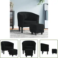 The Living Store Clubsessel mit Fußhocker Schwarz Samt
