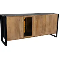 DELUKE Sideboard LIV - Mangoholz Schwarz Matt 81x47x180cm | Schrank Flur Schlafzimmer Kommode