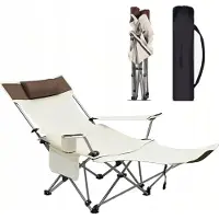 ITImport Klappbarer Campingstuhl mit Fußstütze und Tragetasche, Beige