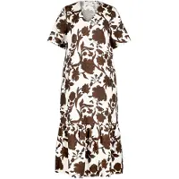 Cartoon Midikleid mit Volant in Weiß/Braun | Gr.: 40