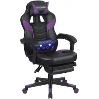 Puluomis Gaming Stuhl mit Massage und Fußstütze 150kg, Bürostuhl Ergonomisch Chefsessel Schreibtischstuhl Racing Stuhl Computerstuhl Lila