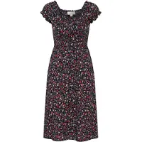Apricot Midikleid "Florales Midikleid" mit gesmokter Taille