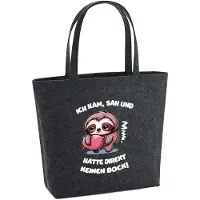 Hellweg Druckerei Huuraa Filzshopper Kam sah und direkt keinen Bock Faultier 22 Liter Charcoal Melange Filztasche Geschenkidee