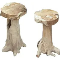 DELUKE Barhocker JOEL 2er Set - Teak Natur 76x40x40cm | Barstühle Baumstamm Vintage Hochstühle