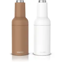 Arendo - Salz und Pfeffermühle elektrisch, 2er Set, einhändiger Betrieb, mahlt automatisch beim Kippen, Batteriebetrieben, Gewürzmühle Keramikmahlwerk, Mahlgrade stufenlos einstellbar, weiß, beige