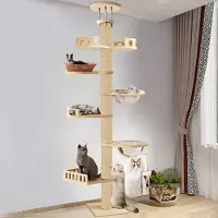 Bremen Katzenbaum, bodenhoher Katzenbaum, höhenverstellbarer Katzenkratzbaum, 7-stufiger Kratzbaum aus Hanf, hoher und stabiler Kratzbaum für drinnen und draußen
