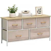 HOMCOM Kommode für Schlafzimmer mit 5 Schubladen, Natur und Weiß