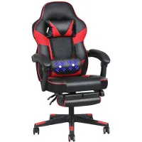 Puluomis Gaming Stuhl mit Massage und Fußstütze 150kg, Bürostuhl Ergonomisch Chefsessel Schreibtischstuhl Racing Stuhl Computerstuhl Rot Schwarz