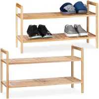 Relaxdays 2 x Schuhregal stapelbar Walnuss Hellbraun