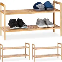 Relaxdays 3 x Schuhregal stapelbar Walnuss Hellbraun