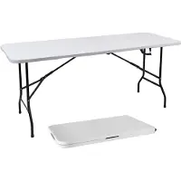 Spetebo XL Klapptisch weiß mit Stahlgestell wetterfest - 180x68 cm - Campingtisch groß klappbar mit Tragegriff - Gartentisch