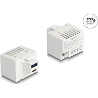 DeLOCK Keystone Modul mit USB Typ-A und USB Type-C Ladebuchse PD 20 W weiß, Flach, Weiß, USB A + USB C, Terminal, Weiblich, 41,2 mm