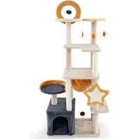 StarTech.com Kratzbaum - Kletterbaum für Katzen - Höhe 160 cm - Mehrstöckig - Sisal-Stämme & -Brett - Höhle - Plattformen & Plüschsitz - Hängespielzeug - Grau