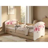 Happy Babies Sicheres Kinderbett "Happy" 140x70 Holzoptik | Komplett-Bett mit Schublade & Abnehmbarem Rausfallschutz