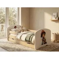 Happy Babies Kleinkindbett 140x70 cm mit Stauraum | Kinderbett "Happy" Birne Nachbildung | Inklusive Sicherheits-Rausfallschutz